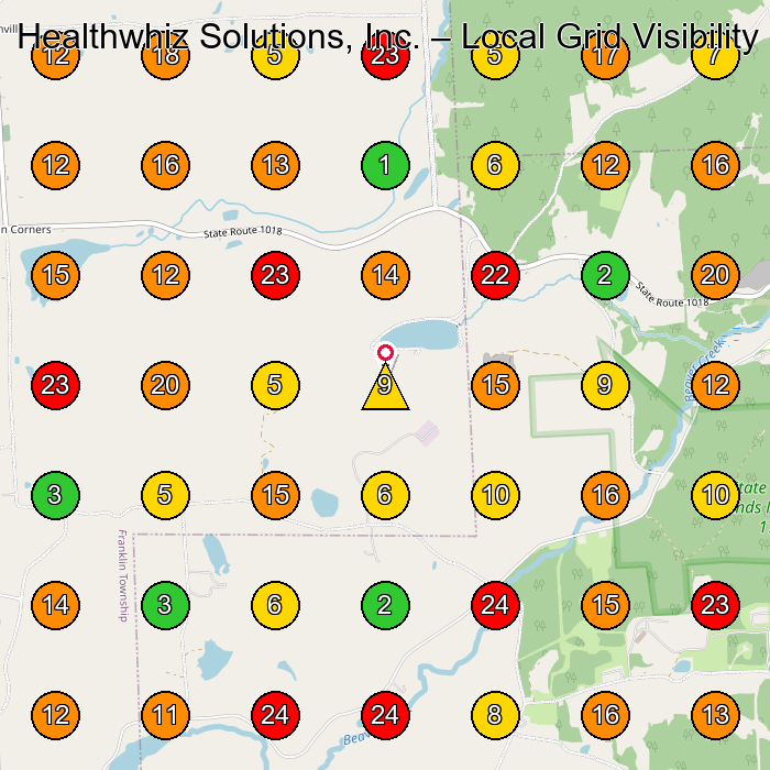 Healthwhiz Solutions, Inc. Health Insurance Agency GeoGrid ranking map for None